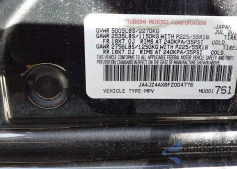 2015 Mitsubishi Outlander Gt from USA, damaged, VIN JA4JZ4AX8FZ004776